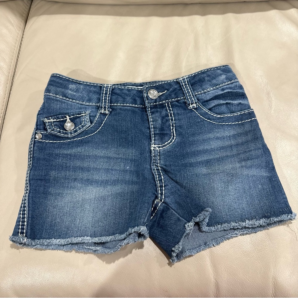 Xhilaration Blue Denim Shorts Frayed Hem Girls Size M (7/8)